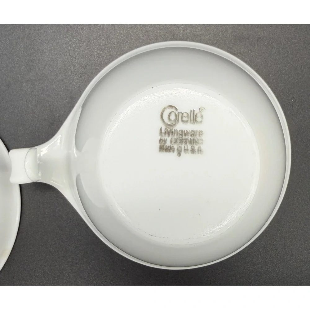 Corelle Livingware Corning White Hook Handle Stackable Teacups Set of 4 USA